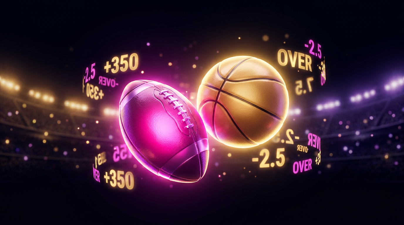 Zakłady sportowe NV Casino - piłka na neonowym tle